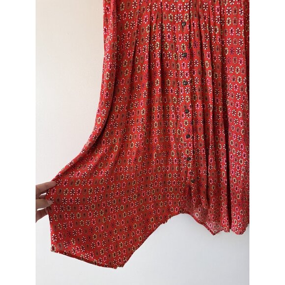 Anthropologie Maeve Daisy Red Button Down Sleeveless Midi Shirtdress Boho Artsy - Picture 4 of 10